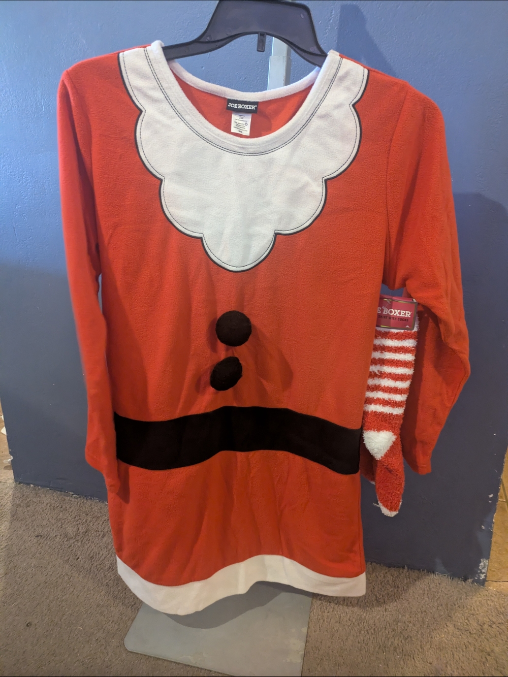 Joe Boxer Women's Medium 2 PC Red Santa Pajama Costume Sleep Shirt & Socks New